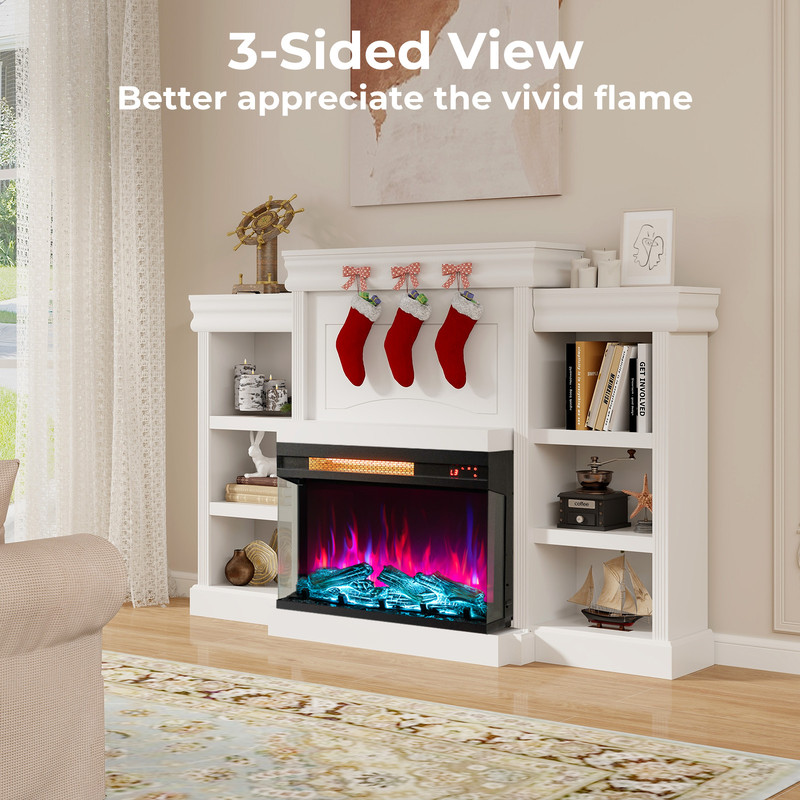 23 Inch 3-Sided Electric Fireplace Insert, 1500W Recessed Fireplace with Adjustable Flame & Remote