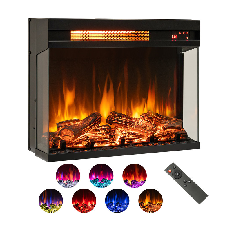 23 Inch 3-Sided Electric Fireplace Insert, 1500W Recessed Fireplace with Adjustable Flame & Remote