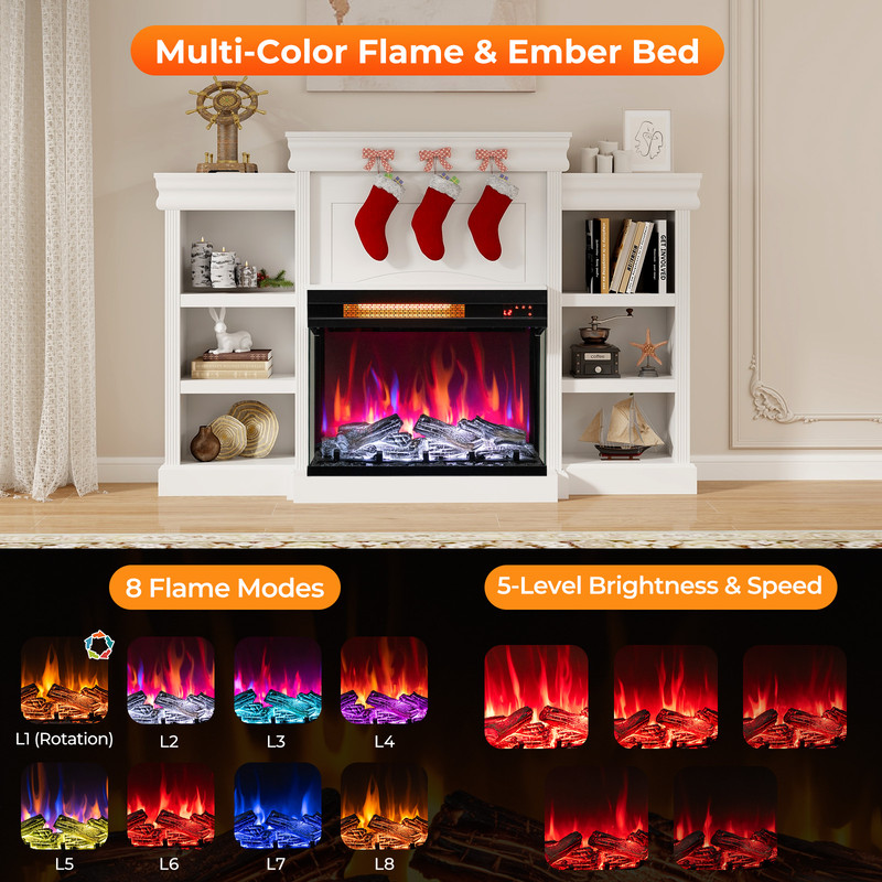 23 Inch 3-Sided Electric Fireplace Insert, 1500W Recessed Fireplace with Adjustable Flame & Remote
