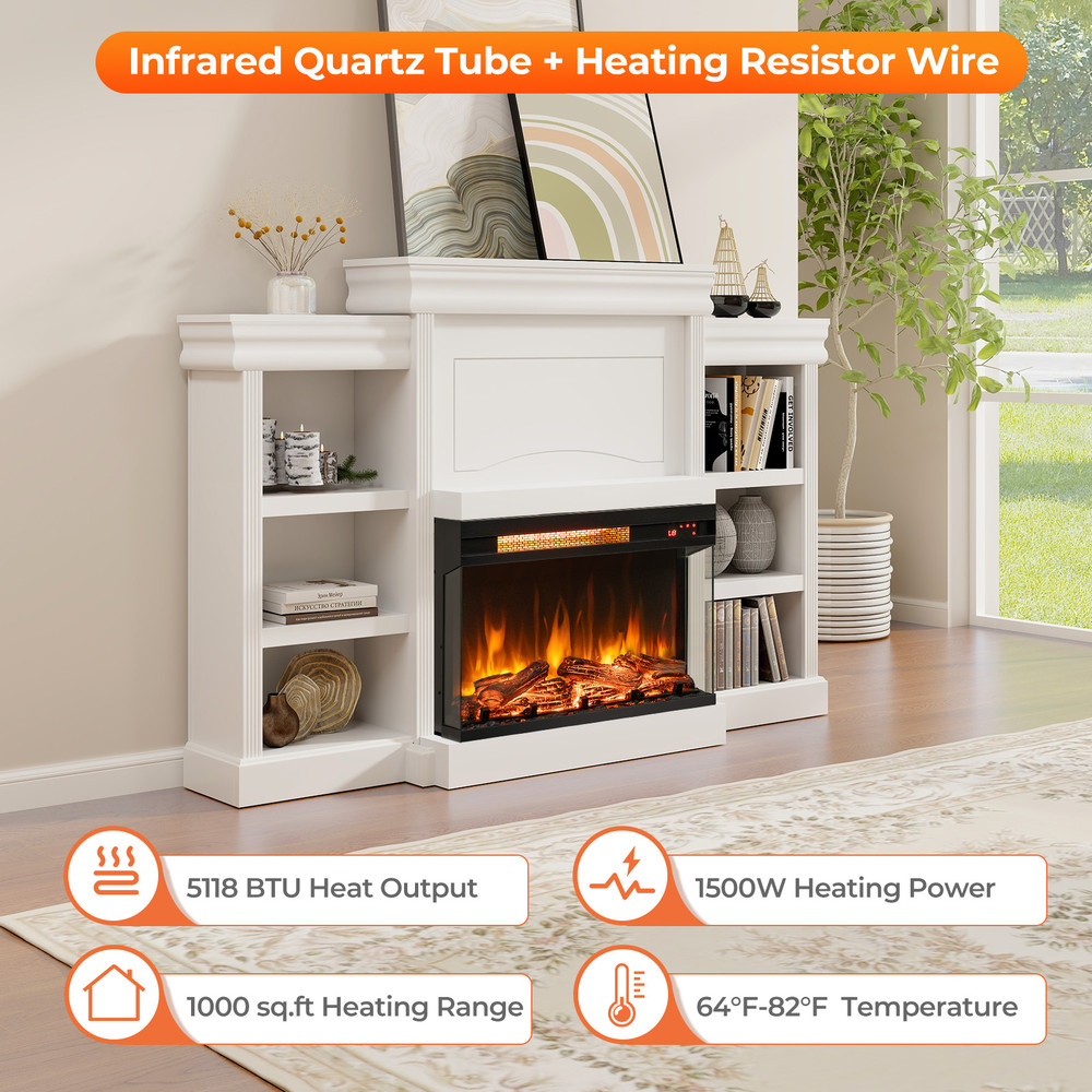 23 Inch 3-Sided Electric Fireplace Insert, 1500W Recessed Fireplace with Adjustable Flame & Remote