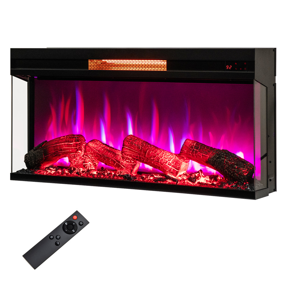 36 Inch 3-Sided 1500W Electric Fireplace with 7-Color Flame – Adjustable Heating & Realistic Ambiance
