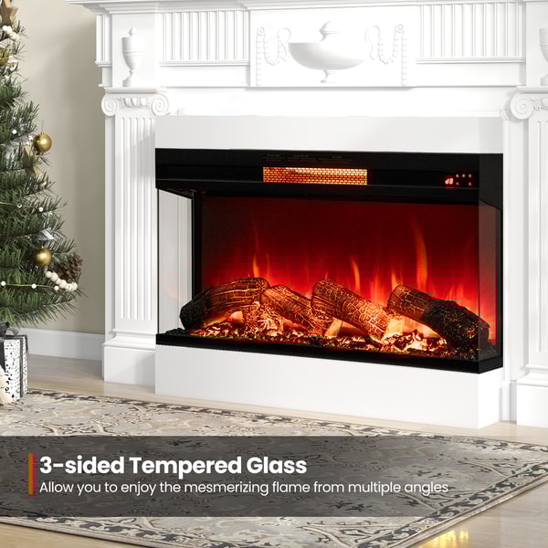 36 Inch 3-Sided 1500W Electric Fireplace with 7-Color Flame – Adjustable Heating & Realistic Ambiance