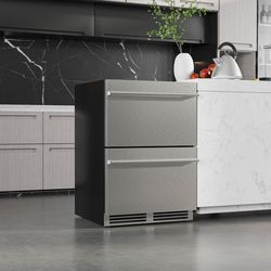 24 inch under counter dual drawer fridge, adjustable beverage cooler with high-performance cooling