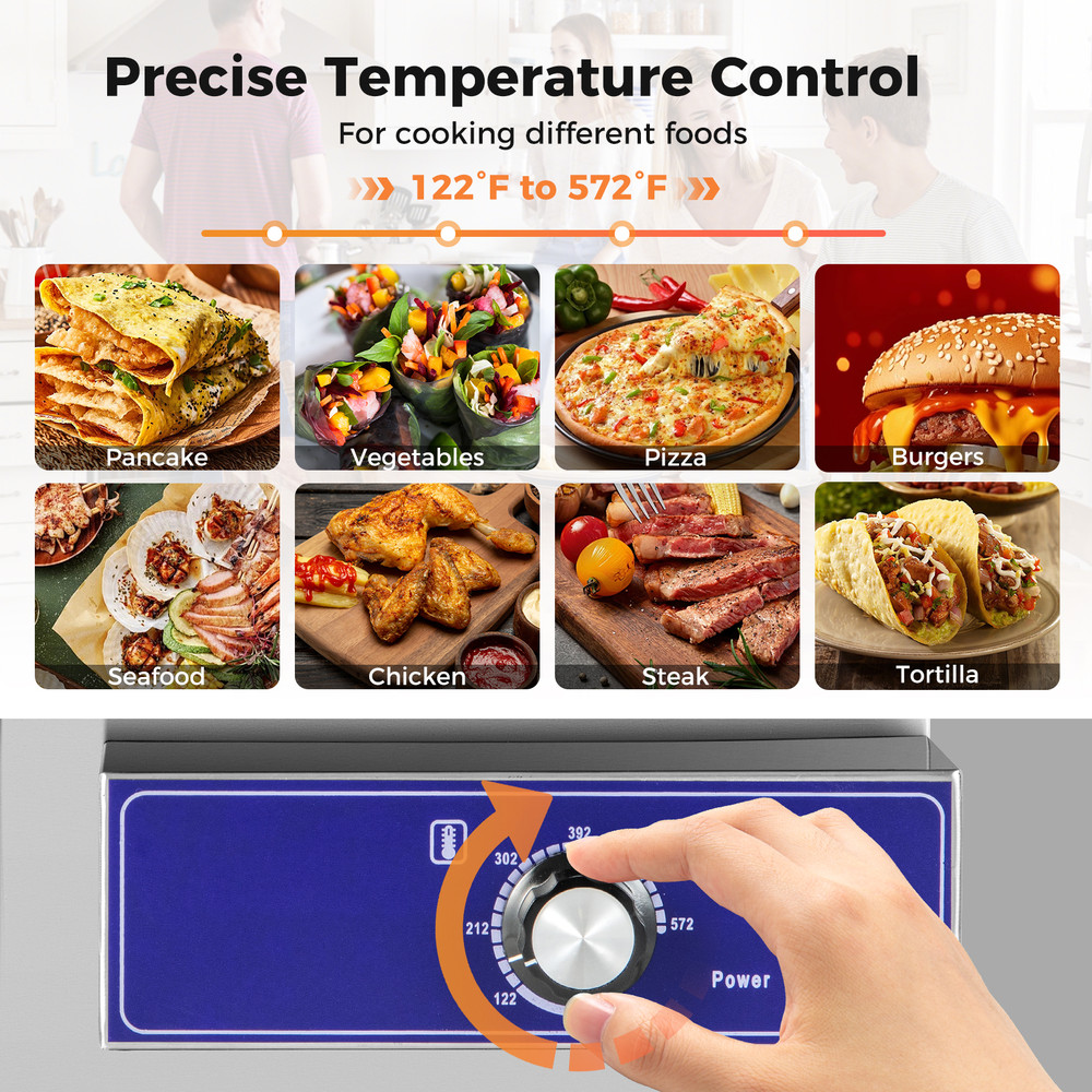 Stainless Steel Countertop Griddle, 2000W 110V Electric Grill for Commercial Use