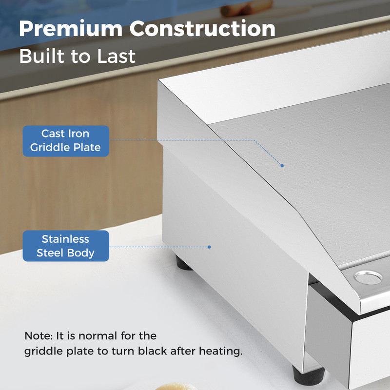 Stainless Steel Countertop Griddle, 2000W 110V Electric Grill for Commercial Use