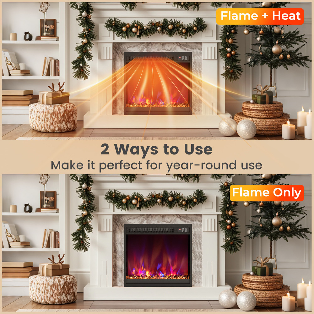 1500W Electric Fireplace Insert, 18/23/26 Inch with Remote Control for Home & Office