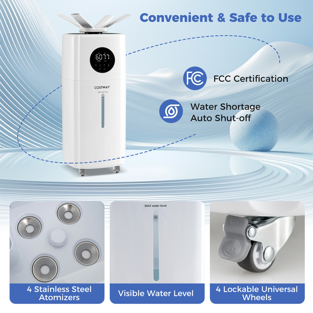 55Gal Humidifier For Large Room With 360 Nozzles  Wheels HighCapacity Cool Mist 3