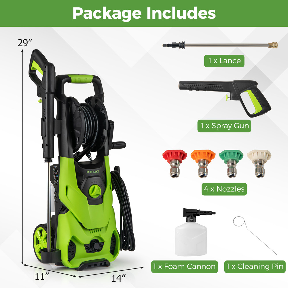 2150PSI Electric Pressure Washer 12GPM High Power With 4 Quick Connect Nozzles  Foam Cannon 5