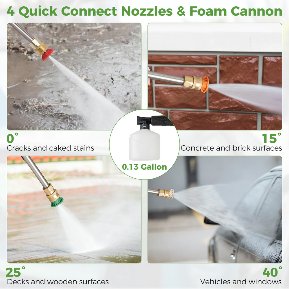 2150PSI Electric Pressure Washer 12GPM High Power With 4 Quick Connect Nozzles  Foam Cannon 3
