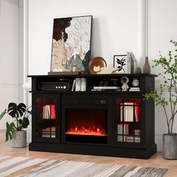 tv stand with electric fireplace, led lights & remote control for tvs up to 40 inch