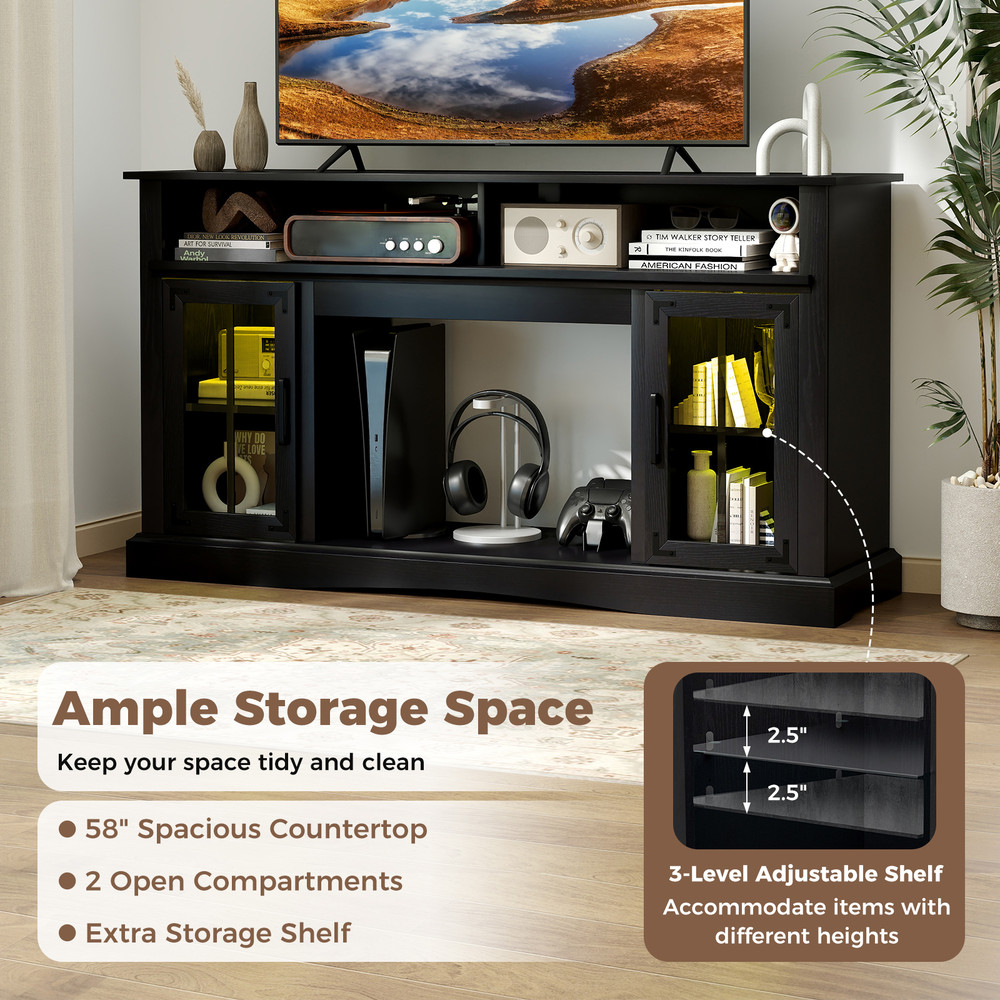 LED TV Stand with Remote Control, Adjustable Lighting & Storage for 40-65 Inch TVs