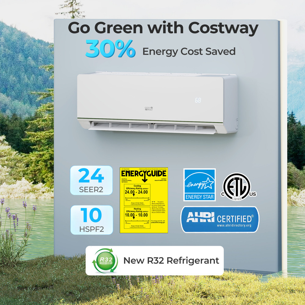 12000 BTU 24 SEER2 Ductless Mini Split AC & Heater, Energy Star Certified, WiFi Enabled