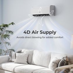 airtural series 12000 btu mini split ac, 22 seer2, wifi-enabled, works with alexa (115v)