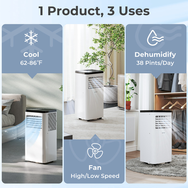 Portable Air Conditioner 3-in-1, 8000/10000 BTU Floor AC Unit with Fan & Dehumidifier (Room Cooling)