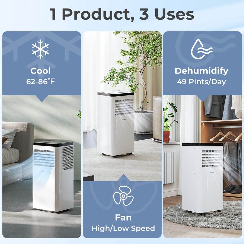 Portable AC Unit, 8000/10000 BTU 3-in-1 Floor Air Conditioner for Home & Office