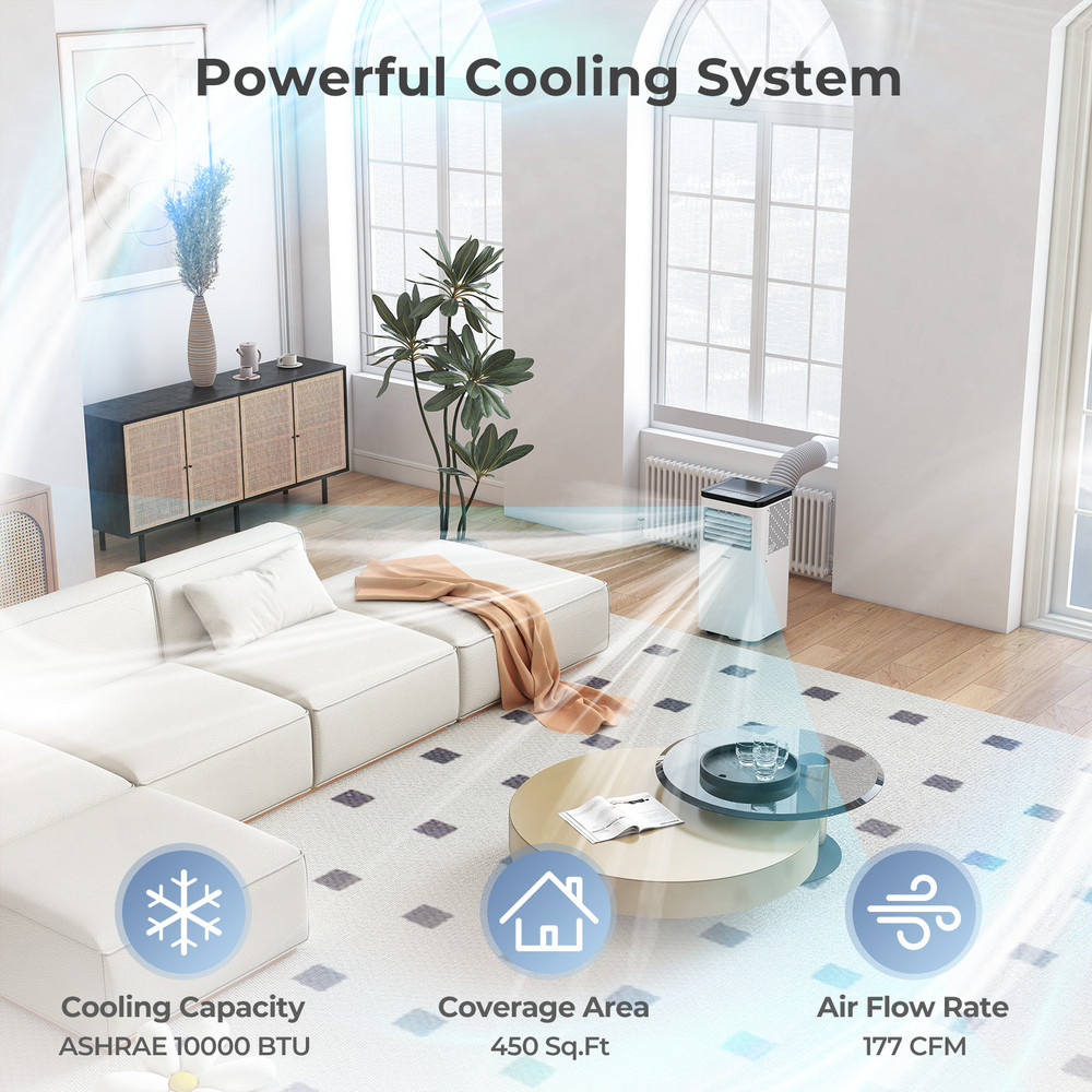 Portable AC Unit, 8000/10000 BTU 3-in-1 Floor Air Conditioner for Home & Office