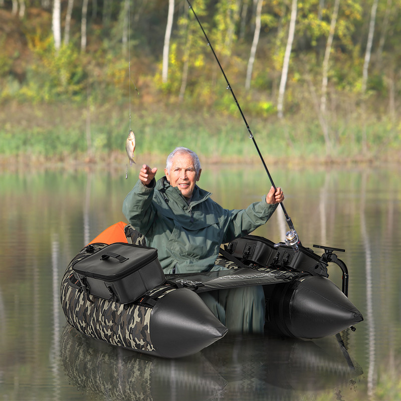 Portable Fishing Boat with 3 Detachable Storage Boxes, Camouflage Design for Anglers