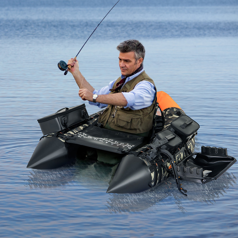 Portable Fishing Boat with 3 Detachable Storage Boxes, Camouflage Design for Anglers