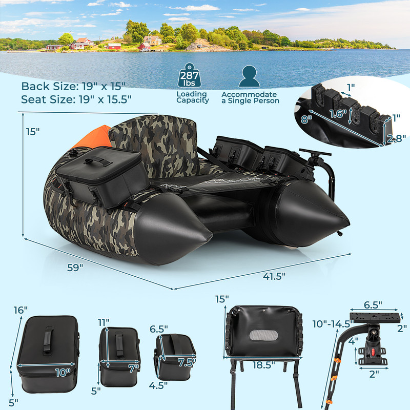 Portable Fishing Boat with 3 Detachable Storage Boxes, Camouflage Design for Anglers