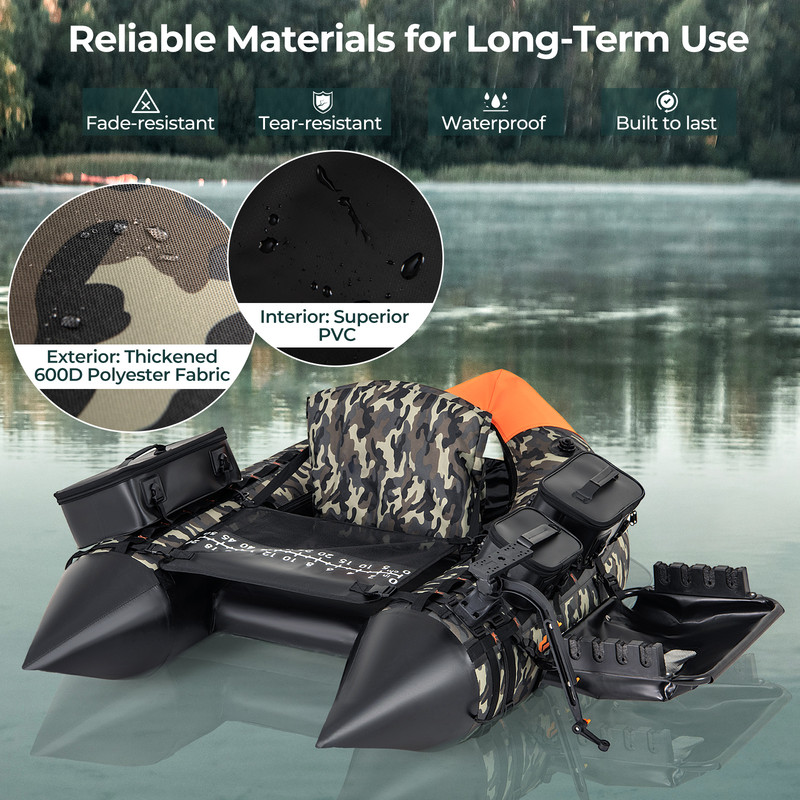 Portable Fishing Boat with 3 Detachable Storage Boxes, Camouflage Design for Anglers