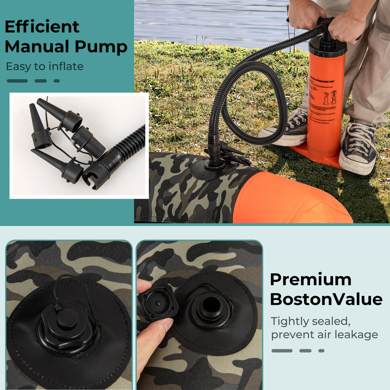 Portable Fishing Boat with 3 Detachable Storage Boxes, Camouflage Design for Anglers