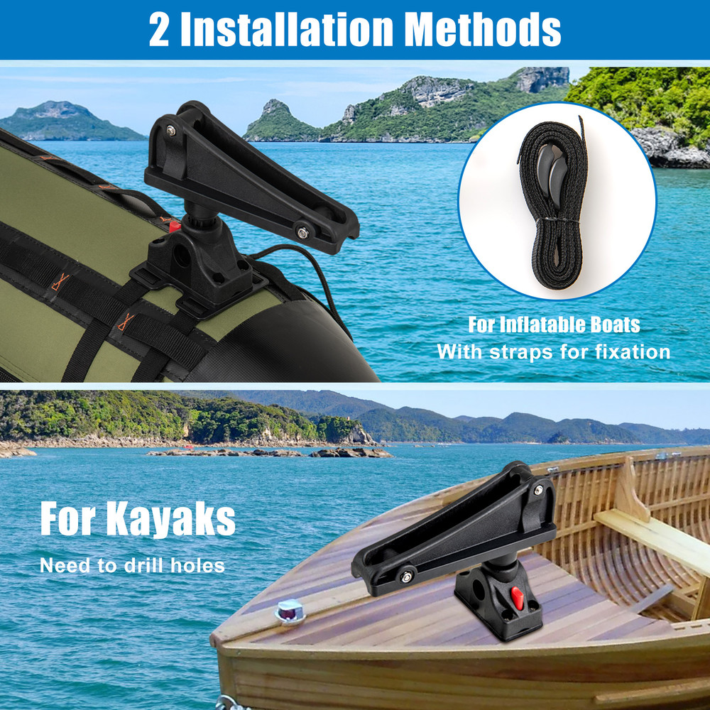 360° Rotatable Fishing Boat & Kayak Accessory Set of 3, GoPro Mount, Rod Holder, Oar Holder