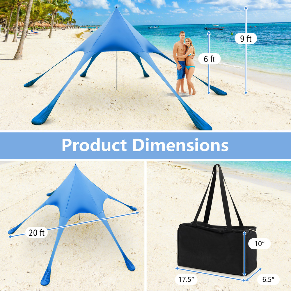 20 x 20 Feet Beach Canopy Tent with UPF50+ Sun Protection & Sand Shovel, Portable Sun Shelter