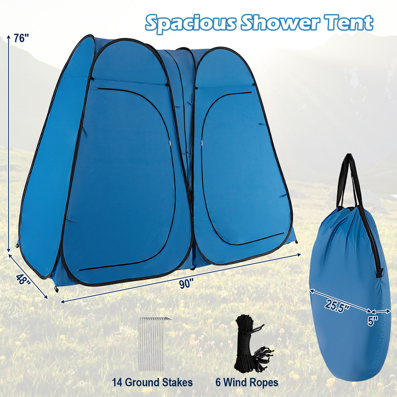 Oversized Pop Up Shower Tent with Window, Floor & Storage Pocket, 2-Person Camping Shelter