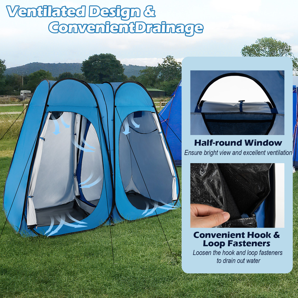 Oversized Pop Up Shower Tent with Window, Floor & Storage Pocket, 2-Person Camping Shelter