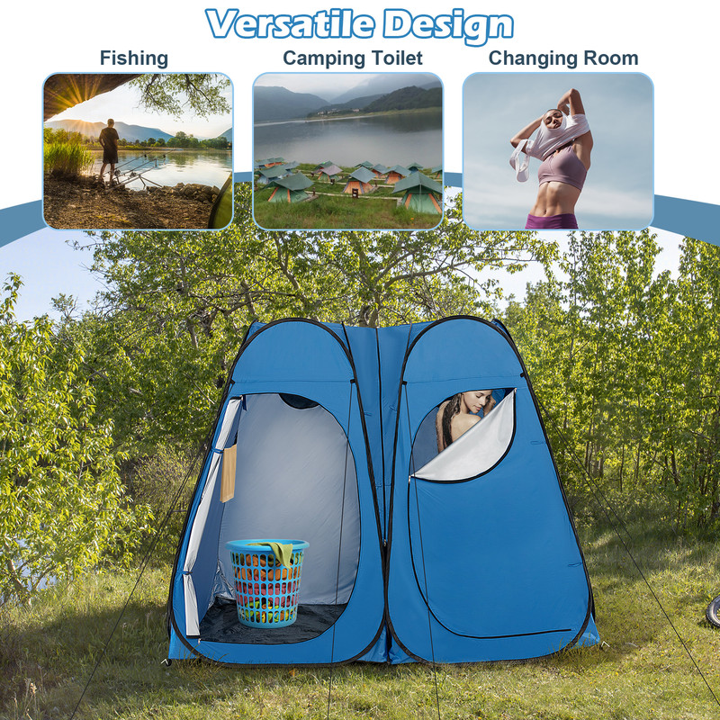 Oversized Pop Up Shower Tent with Window, Floor & Storage Pocket, 2-Person Camping Shelter