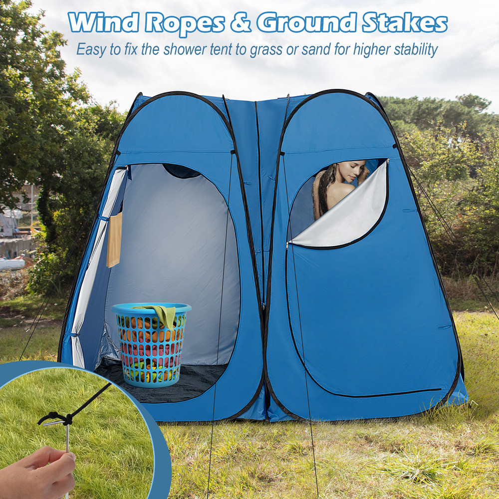Oversized Pop Up Shower Tent with Window, Floor & Storage Pocket, 2-Person Camping Shelter