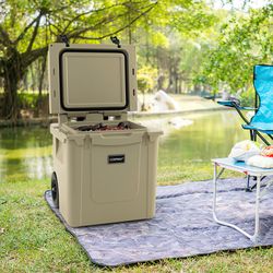 45 quart cooler towable ice chest, heavy-duty portable cooler with wheels & extended insulation