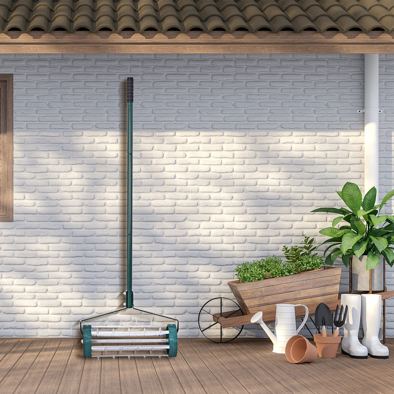 18 Inch Rolling Lawn Aerator with Anti-Slip Handle & Durable Tine Spikes