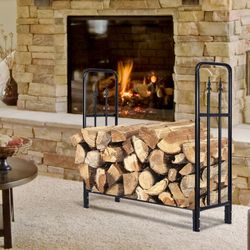 4 foot heavy duty steel firewood storage rack outdoor log holder for deck, porch & patio