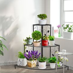 3 tier floral corner metal plant pot rack heavy duty steel plant stand for indoor & outdoor