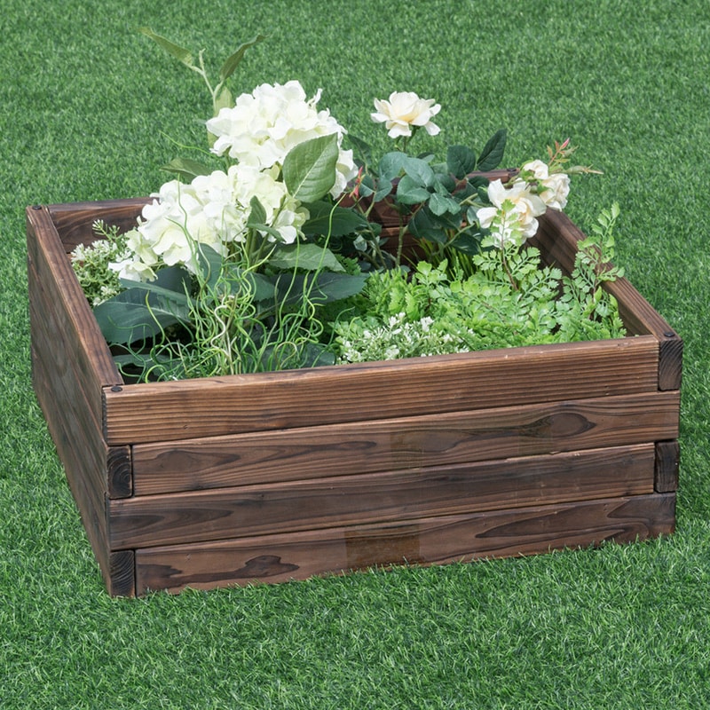 Square Raised Garden Bed for Flowers & Vegetables, Wood Planter Box for Seeds & Plants