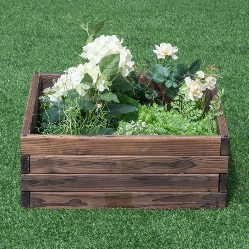 Square Raised Garden Bed for Flowers & Vegetables, Wood Planter Box for Seeds & Plants