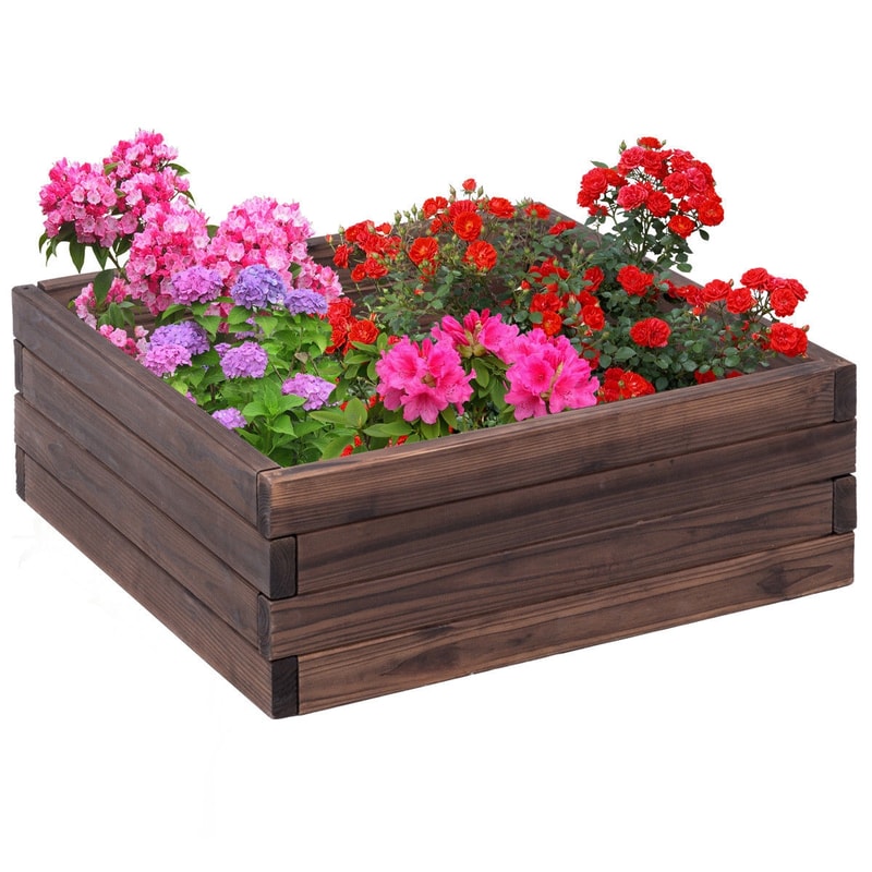 Square Raised Garden Bed for Flowers & Vegetables, Wood Planter Box for Seeds & Plants