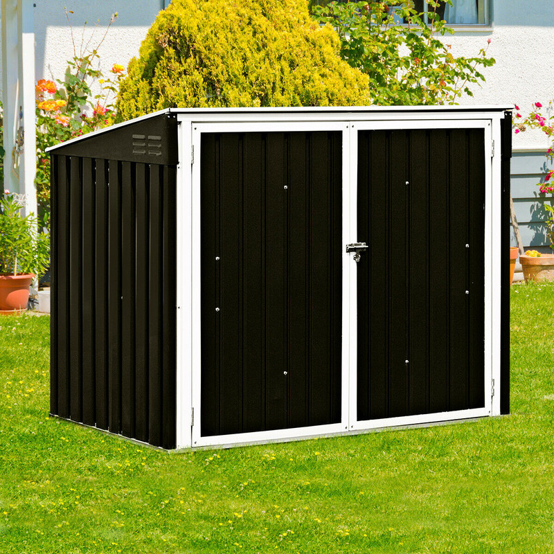 Outdoor Garbage Can Storage Shed,Horizontal Galvanized Steel Shed with Hydraulic Lid