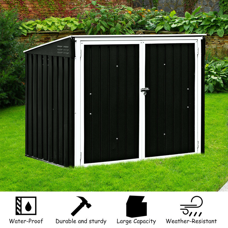 Outdoor Garbage Can Storage Shed,Horizontal Galvanized Steel Shed with Hydraulic Lid