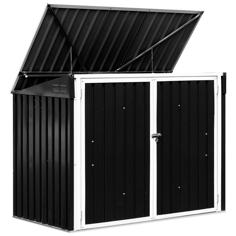 Outdoor Garbage Can Storage Shed,Horizontal Galvanized Steel Shed with Hydraulic Lid