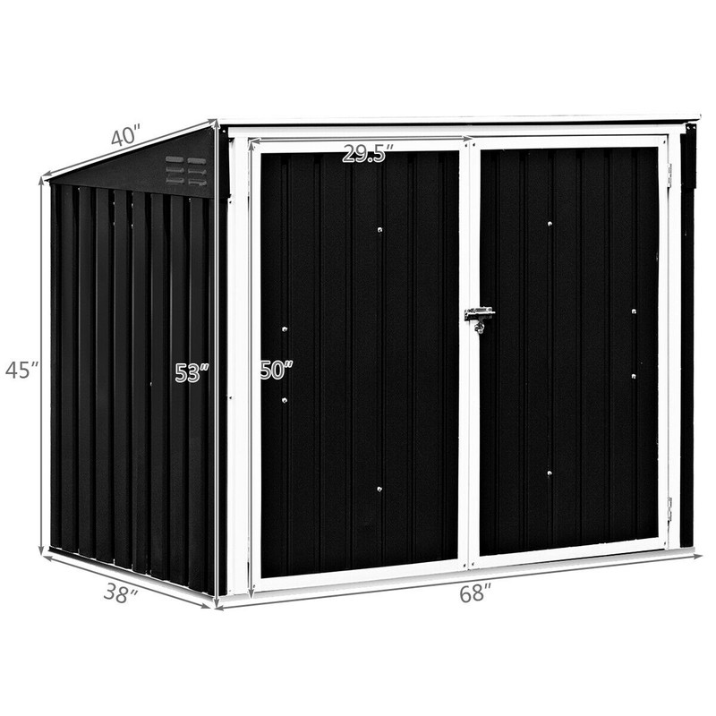 Outdoor Garbage Can Storage Shed,Horizontal Galvanized Steel Shed with Hydraulic Lid