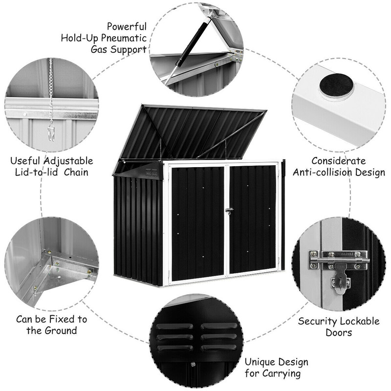 Outdoor Garbage Can Storage Shed,Horizontal Galvanized Steel Shed with Hydraulic Lid