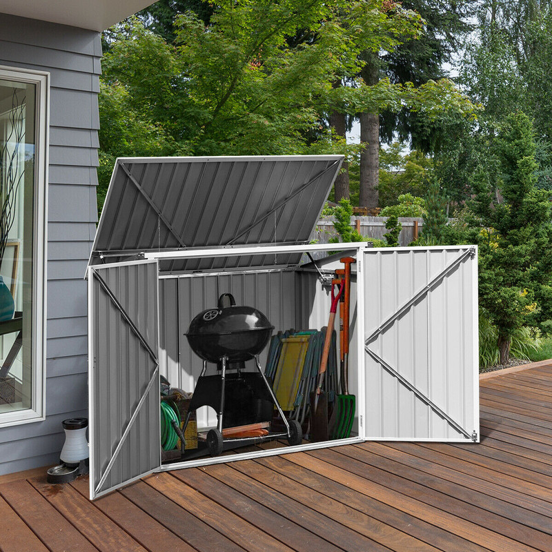Outdoor Garbage Can Storage Shed,Horizontal Galvanized Steel Shed with Hydraulic Lid