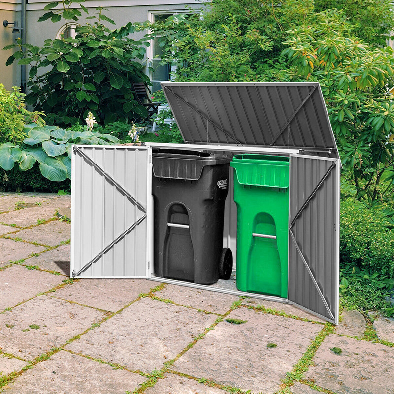 Outdoor Garbage Can Storage Shed,Horizontal Galvanized Steel Shed with Hydraulic Lid