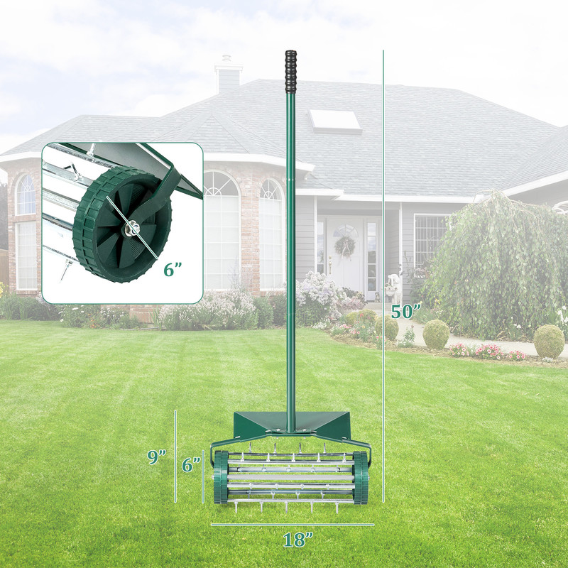 Rolling Lawn Aerator with Splash-Proof Fender, Heavy Duty Garden Soil Aerator Tool with 1.2 Spikes