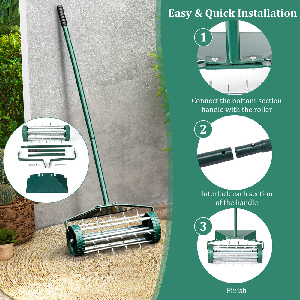 Rolling Lawn Aerator with Splash-Proof Fender, Heavy Duty Garden Soil Aerator Tool with 1.2 Spikes