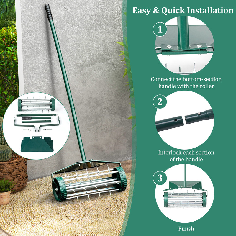 Rolling Lawn Aerator with Splash-Proof Fender, Heavy Duty Garden Soil Aerator Tool with 1.2 Spikes