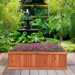 wooden decorative planter box, natural fir garden & window box for flowers, herbs & vegetables