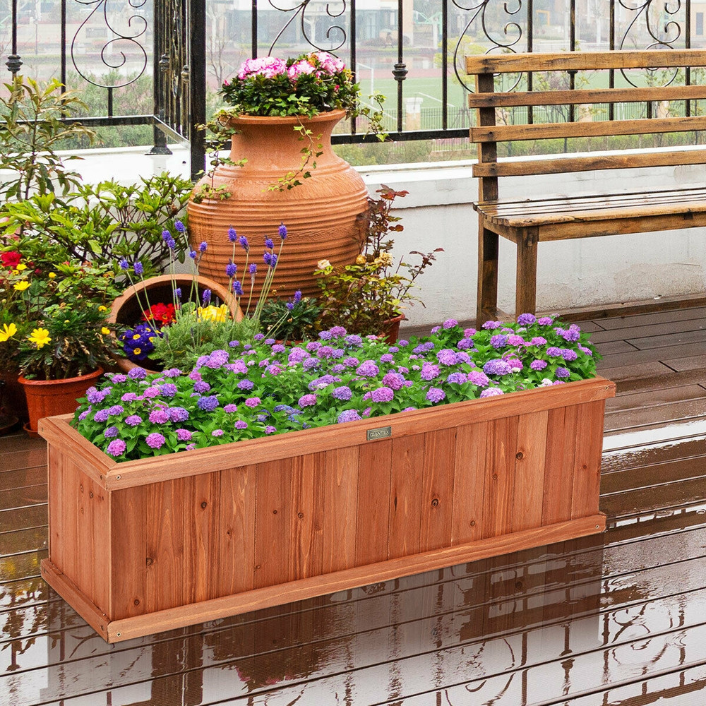 Wooden Decorative Planter Box, Natural Fir Garden & Window Box for Flowers, Herbs & Vegetables